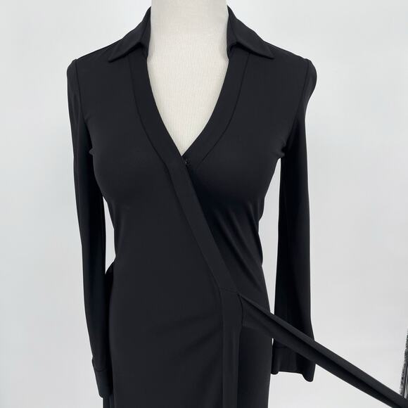 Diane Von Furstenberg Black Jeanne Size 2 Classic Stretchy Wrap Dress DVF E5 - Picture 8 of 10